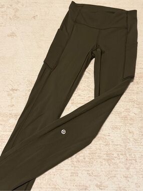 lululemon athletica Olive Green Leggings with Branded Zip Pull